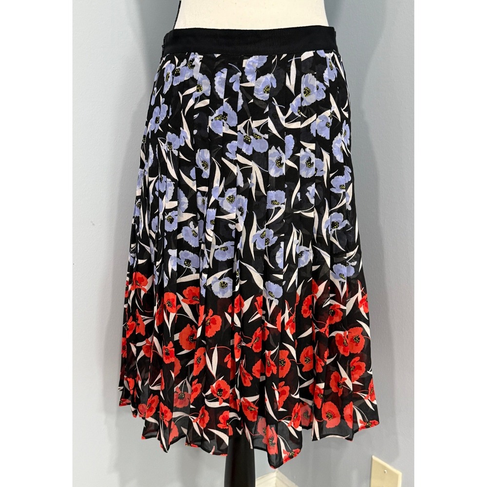 Ann Taylor Floral Pleated Midi Skirt Poppy Print Size 2 Romantic Feminine